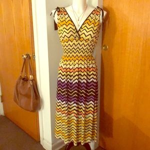 Yellow chevron midi dress